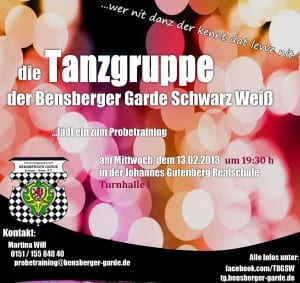 Tanzgruppe Bensb. Garde SW Probetraining 13.02.13