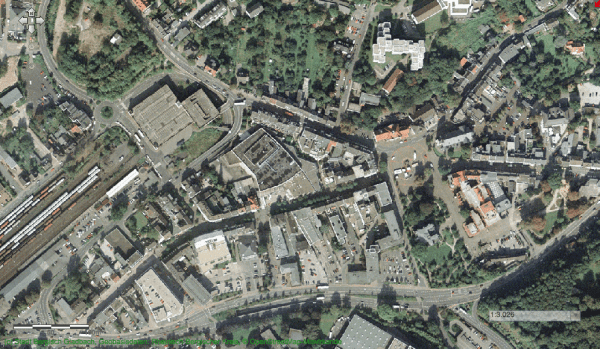 Die Innenstadt 1998 - unten links der Drischer Kreisel