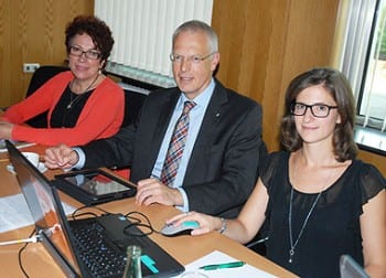 Sprecherin Birgit Bär, Landrat Herman-Josef Tebroke und Social-Media-Managerin Hannah Weißgerber