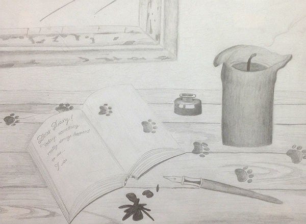 Bleistiftzeichnung zum Thema Spuren