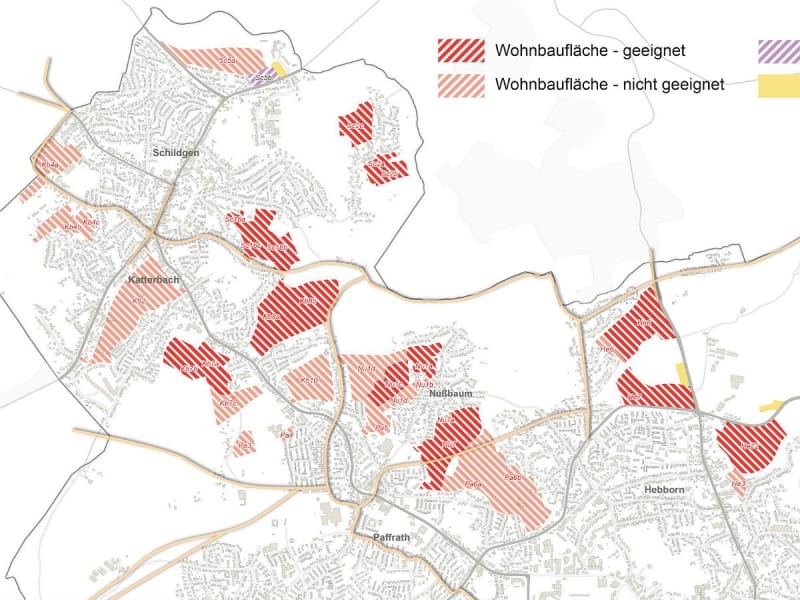 Im Nordwesten des Stadtgebietes sind einige Flächen als geeing